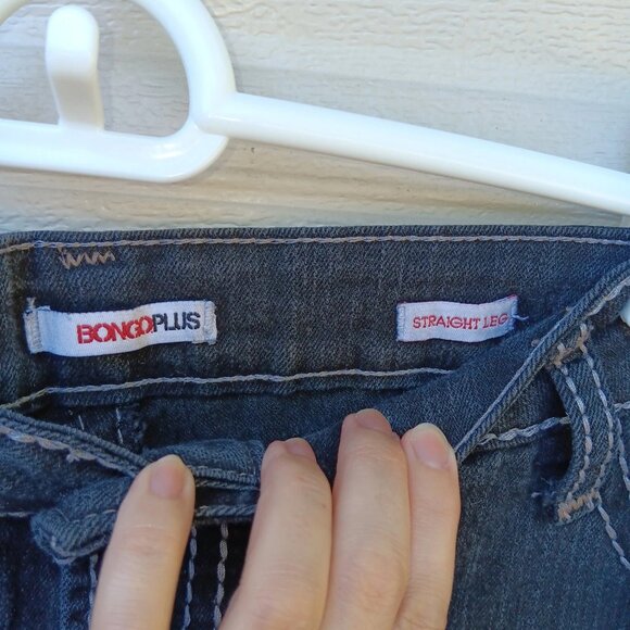 Bongo Plus 20W Straight Leg Jeans Black Denim Contrast Thick Stitch Stretch Y2K - Picture 5 of 6